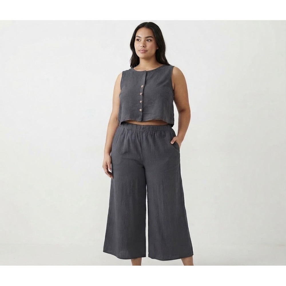 Anrabess 2 Piece Set Gray Sleeveless Top Wide Leg Pants Lounge Matching Set 2XL